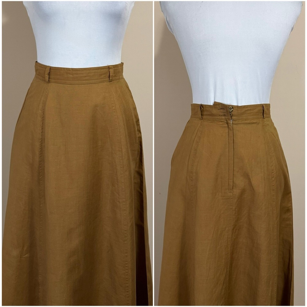 Vintage Apart Camel Brown Linen Maxi Skirt Set Size 4 XS XXS Safari Boho Neutral - Picture 11 of 16